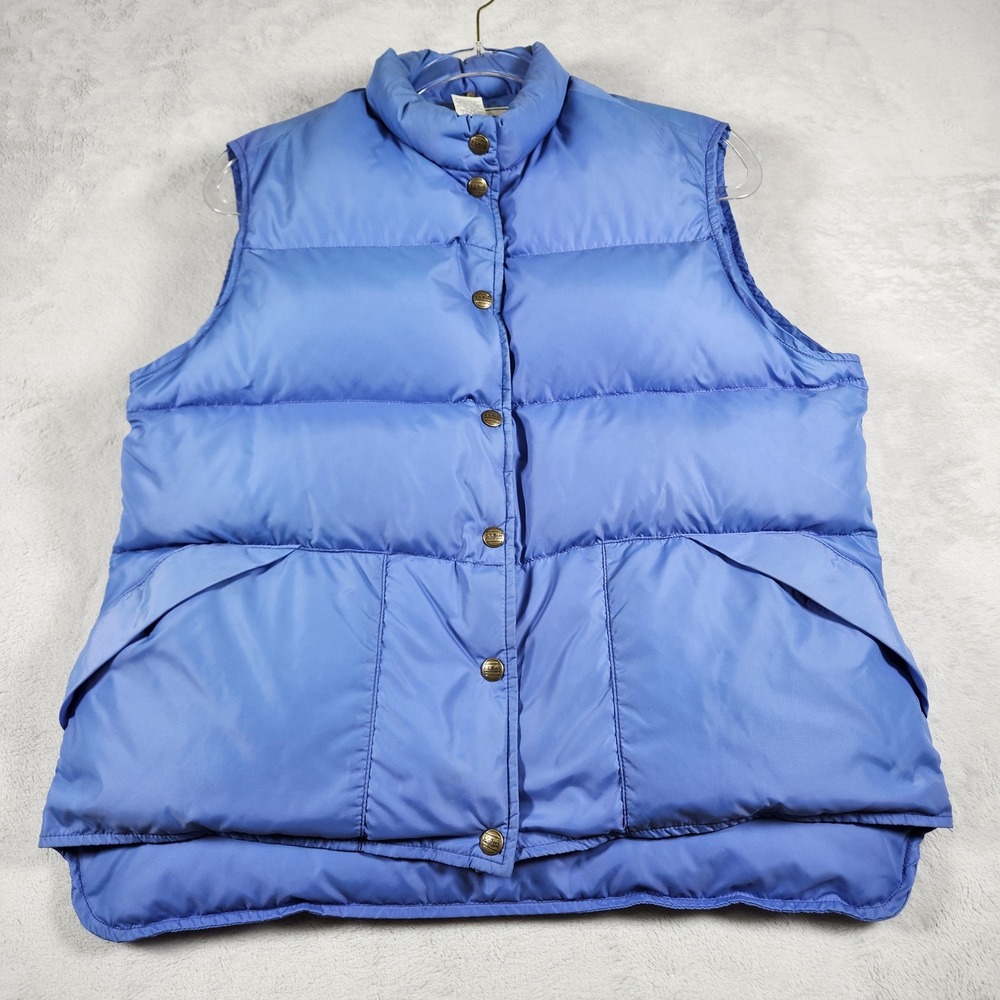 L.L. Bean Down Puffer Vest Women Large Light Blue Quilted Snap Front Vintage